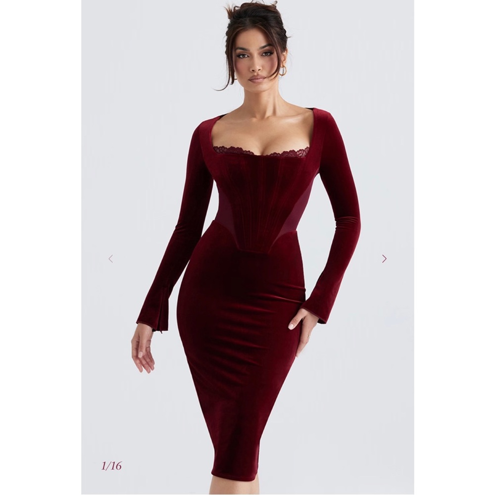 House of CB Solaine Wine Velvet Corset Dress